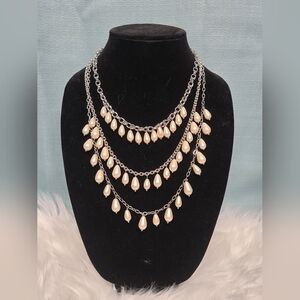 Talbots Silver Multi-Layer Pearl Necklace